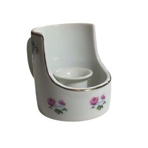 Vintage PWF Japan Candle Holder Half-Coffee Mug Pink Roses Gold Trim
3”